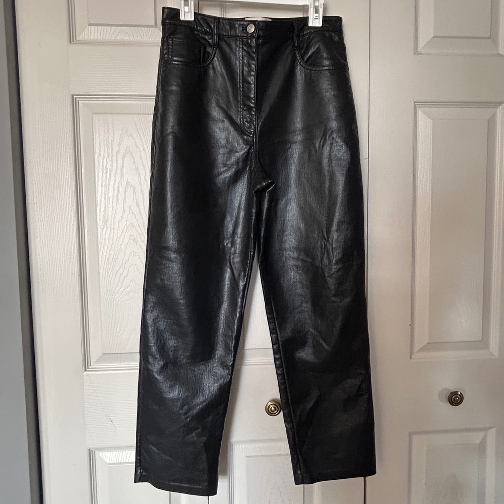 Wilfred The Melina Faux Leather Pants Black High Rise‎ Straight Leg Size 12